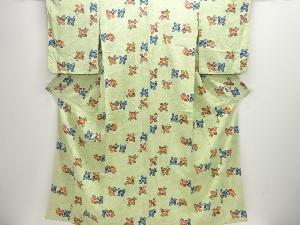 縮緬地波に椿模様小紋着物